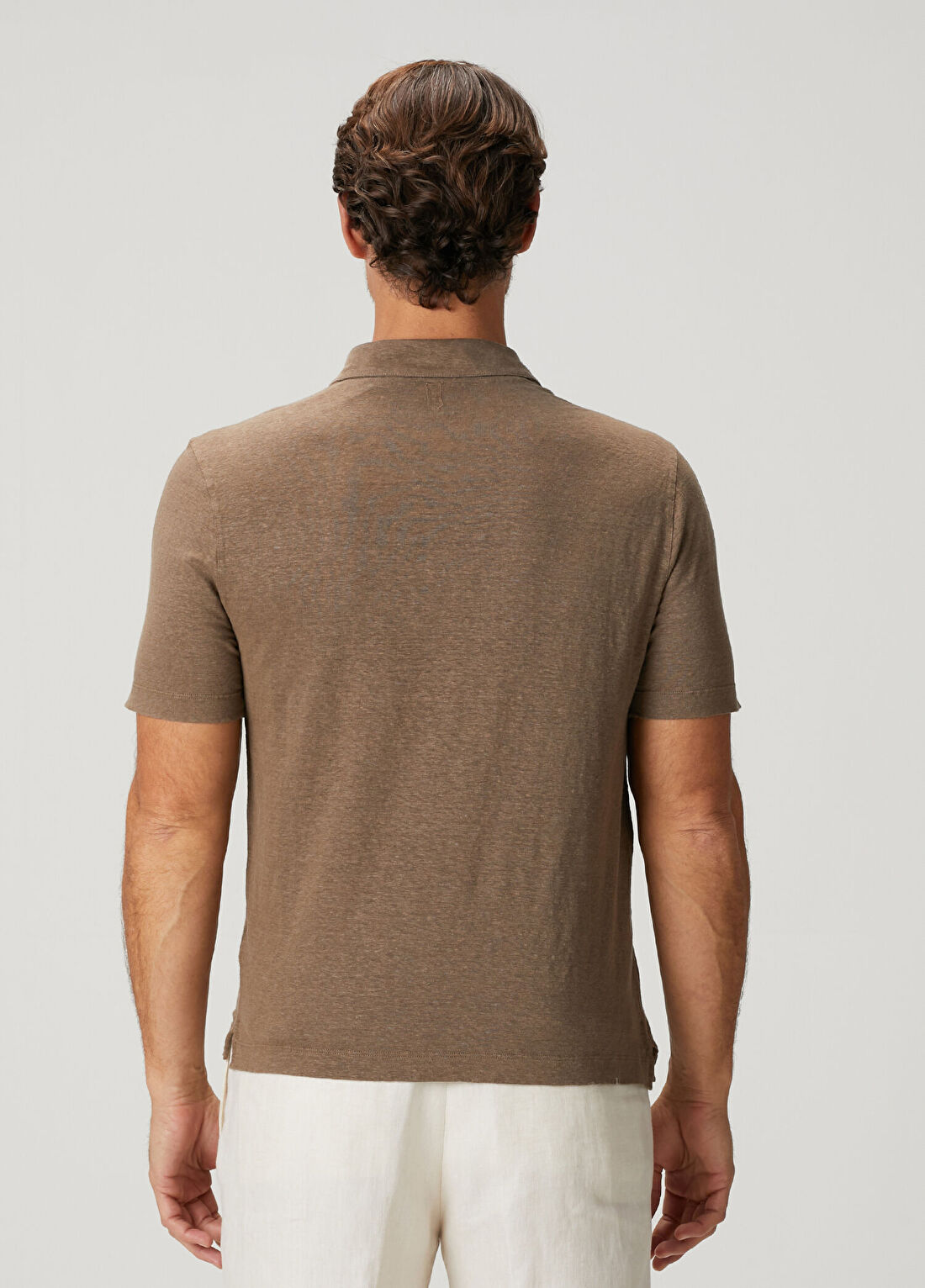 Canali Kahverengi Polo Yaka Keten T-shirt görsel 4