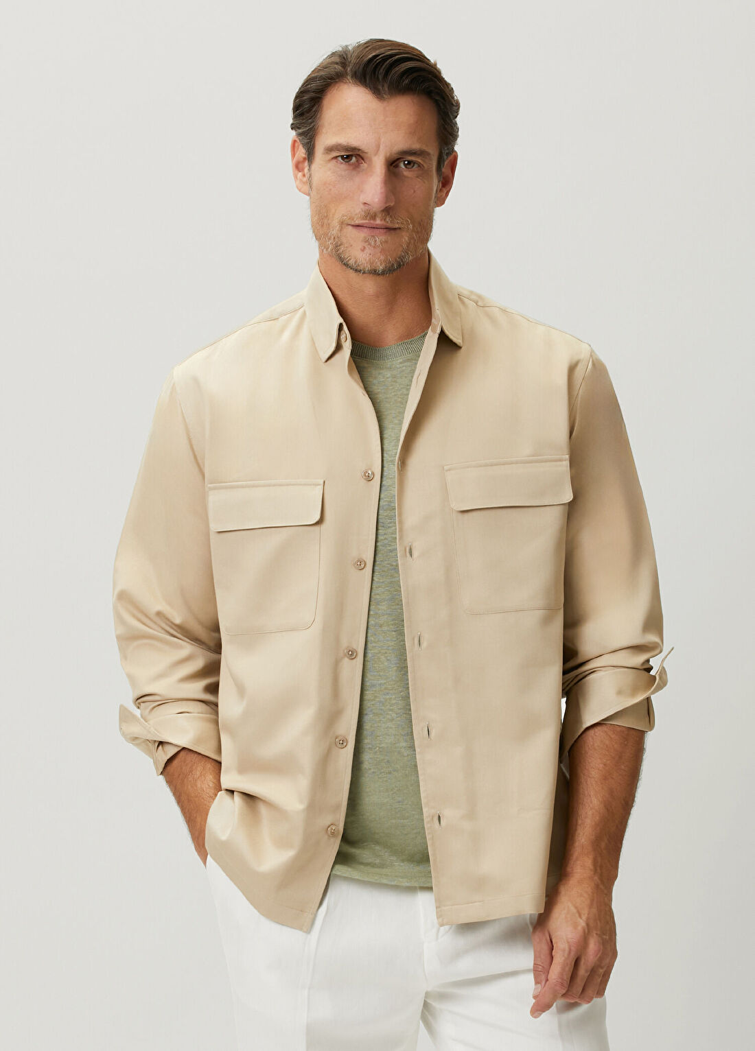 Ralph Lauren Purple Label Bej İpek Dış Gömlek