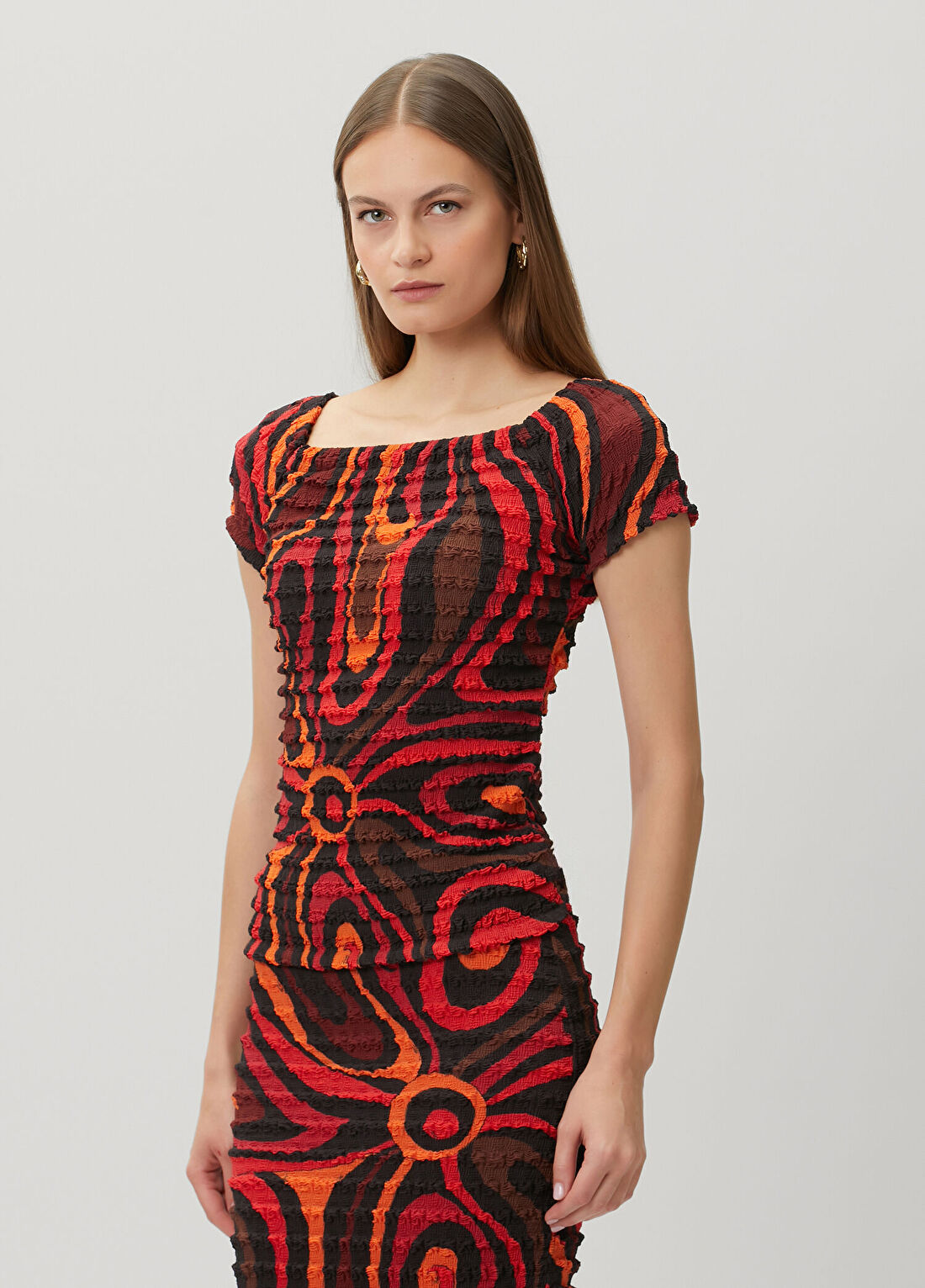 Pucci Turuncu Siyah Desenli Bluz