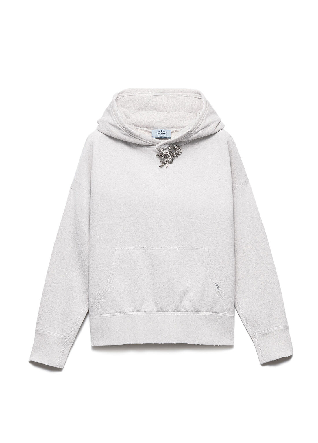 Prada Gri Pamuklu Polar Taş Broşlu ve Kapüşonlu Kadın Sweatshirt