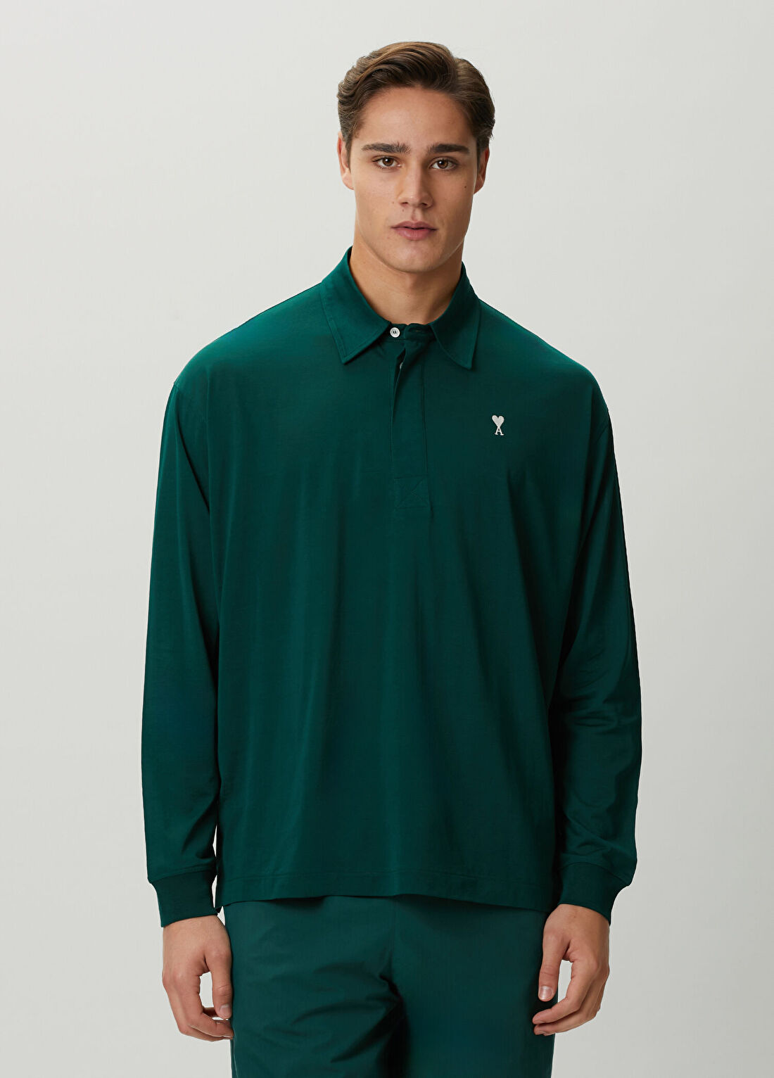 Ami Paris Oversized Yeşil Uzun Kol Polo T-shirt görsel 2