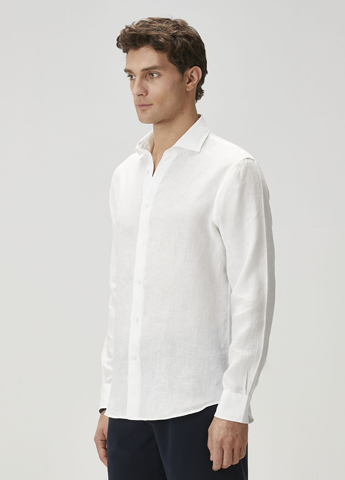 Beymen Collection Comfort Fit Beyaz Keten Gömlek görsel 4