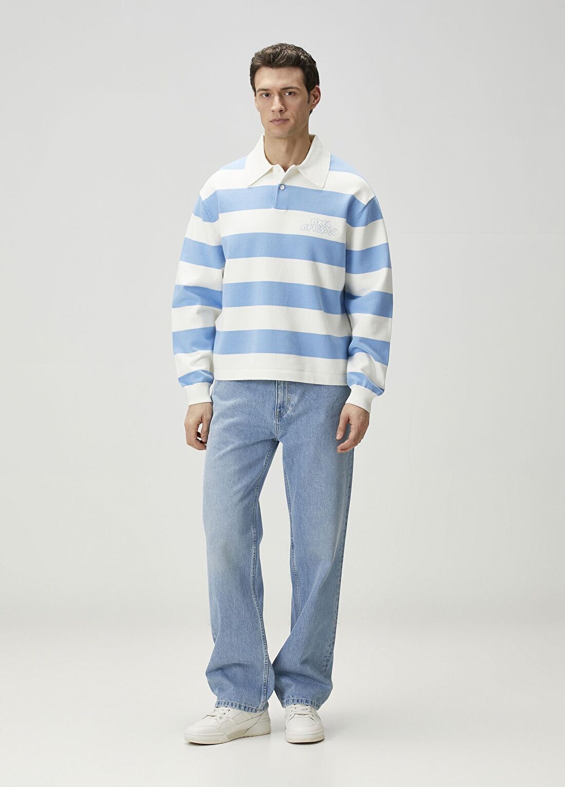 Axel Arigato Rey Açık Mavi Polo Yaka Yün Sweatshirt görsel 2