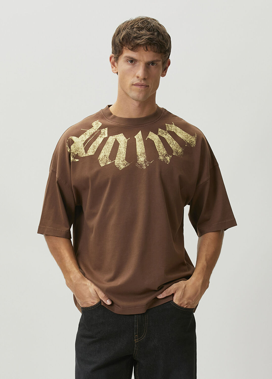 Palm Angels Kahverengi Logo Baskılı T-shirt
