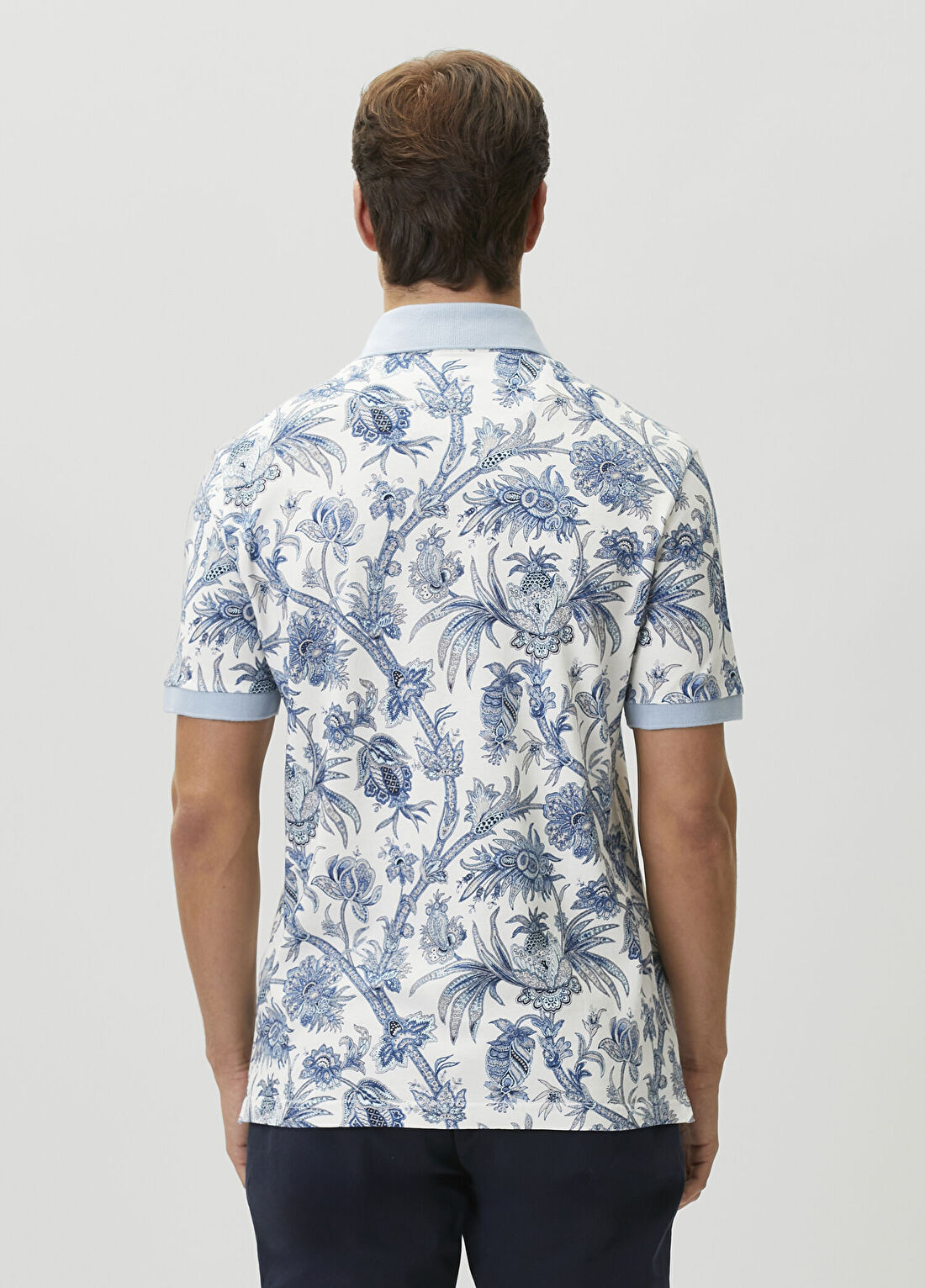 Etro Mavi Beyaz Polo Yaka Etnik Desenli Sweatshirt görsel 4