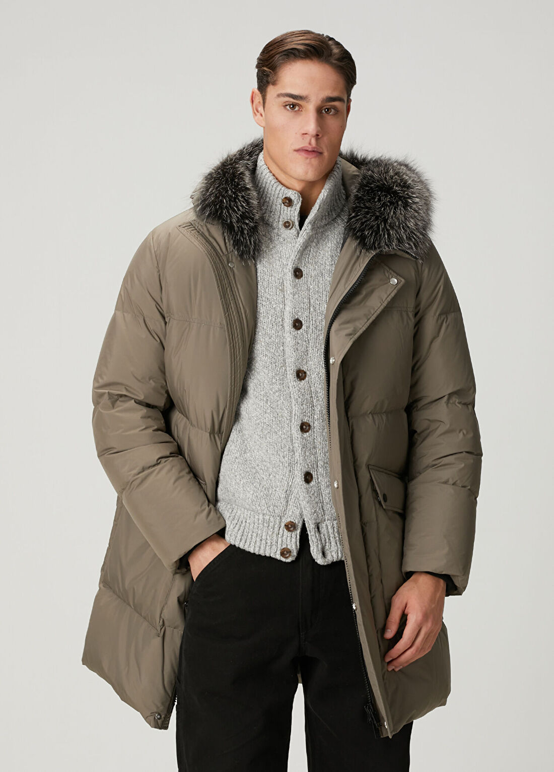 Yves Salomon Haki Kapüşonlu Puff Parka