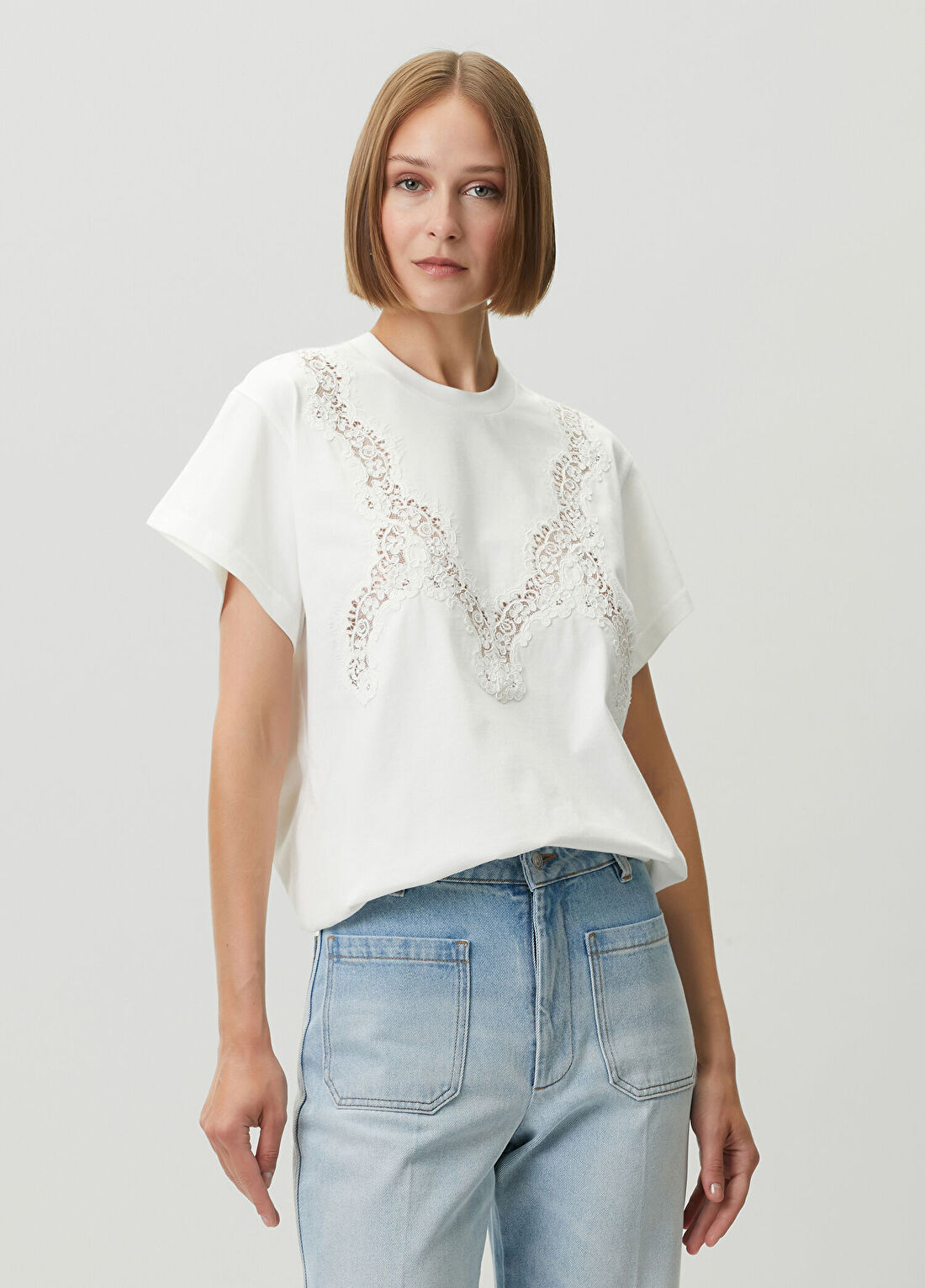 Stella McCartney Beyaz Dantel Garnili T-shirt