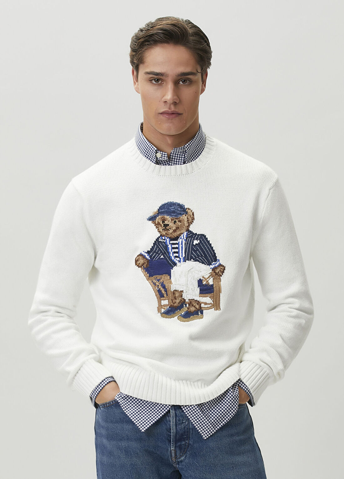 Polo Ralph Lauren Beyaz Logo Jakarlı Kazak