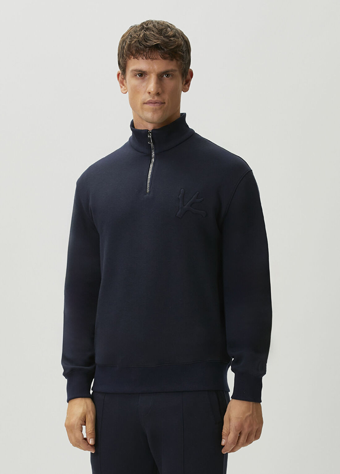 Isaia Lacivert Yakası Fermuarlı Sweatshirt