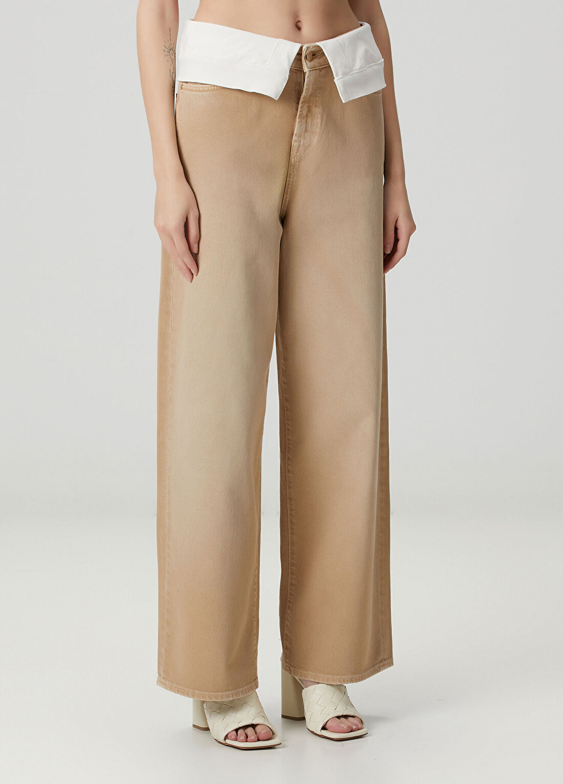 7 For All Mankind Açık Kahve Wide Leg Jean Pantolon görsel 3