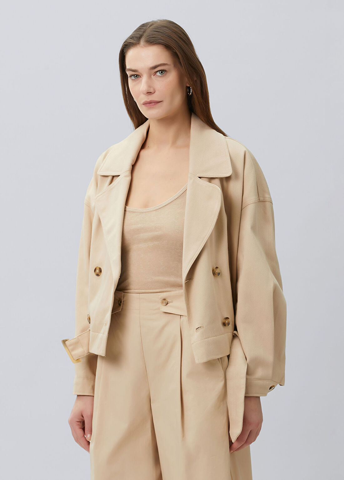 Beymen Collection Bej Kemerli Bomber Mont