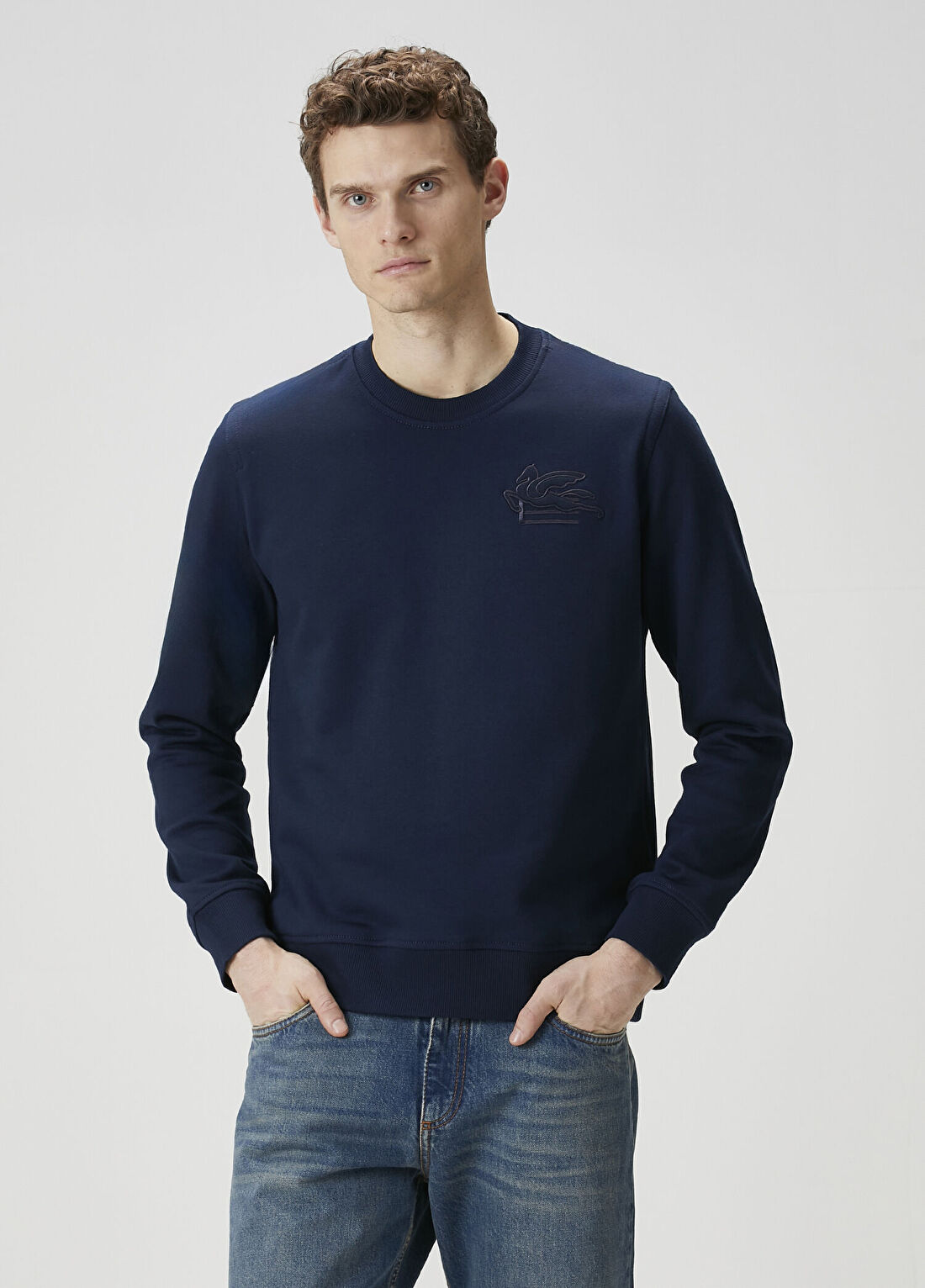 Etro Lacivert Logo Nakışlı Sweatshirt