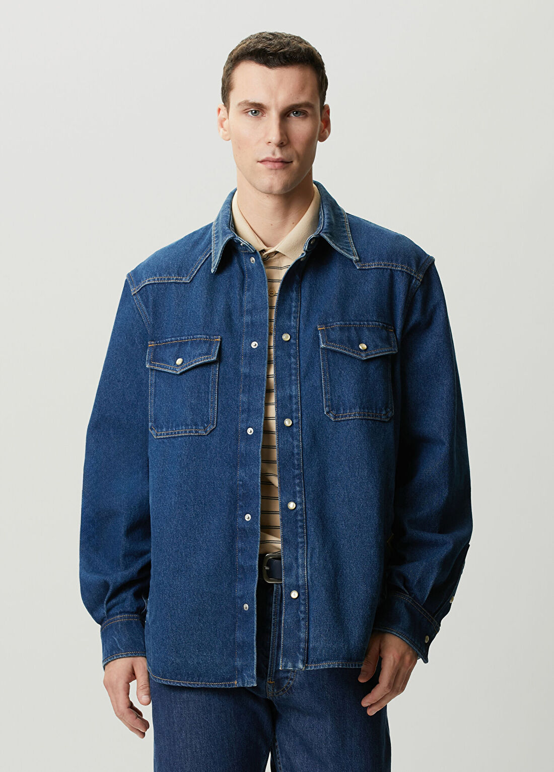 Valentino Lacivert Denim Gömlek