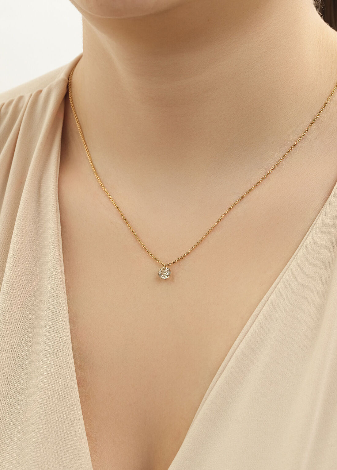 Aspendos Jewellery Champagne Tektaş Pırlanta 18 Ayar Altın Kadın Kolye görsel 2