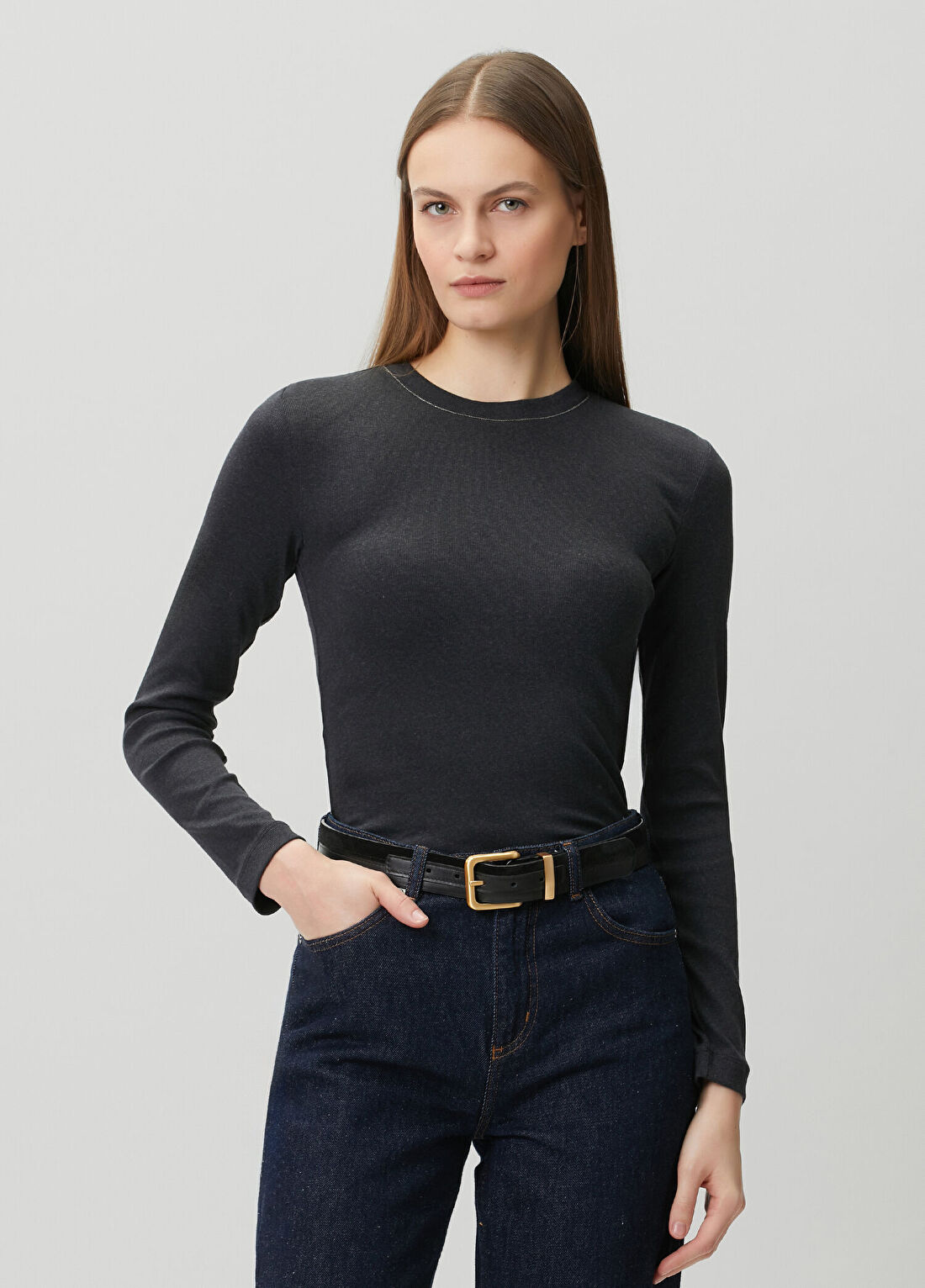 Brunello Cucinelli Antrasit T-shirt görsel 3