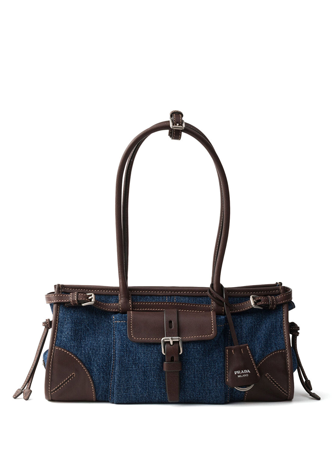 Prada Bonnie Mavi Denim ve Deri Orta Boy Kadın El Çantası