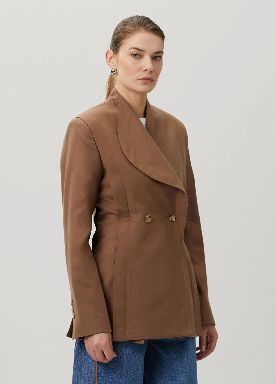 Litkovska Kahverengi Asimetrik Yün Blazer