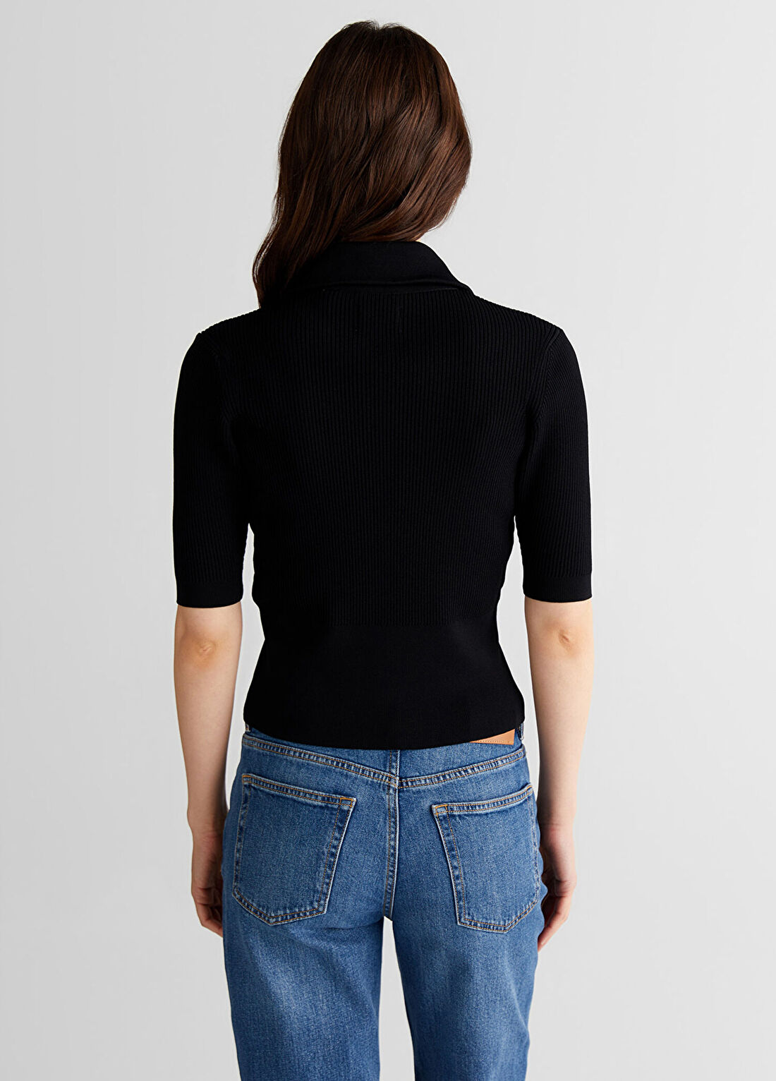 Gant Siyah Yarım Fermuarlı Slim Fit Truvakar Kol Kadın Kazak görsel 2