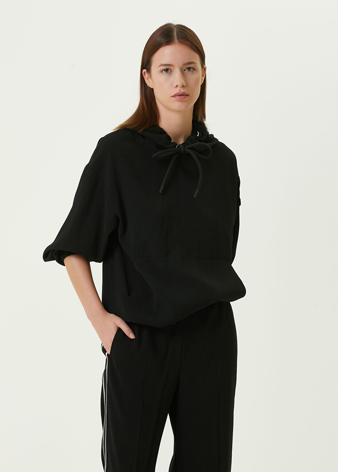 Moncler Siyah Kapüşonlu Logolu Sweatshirt