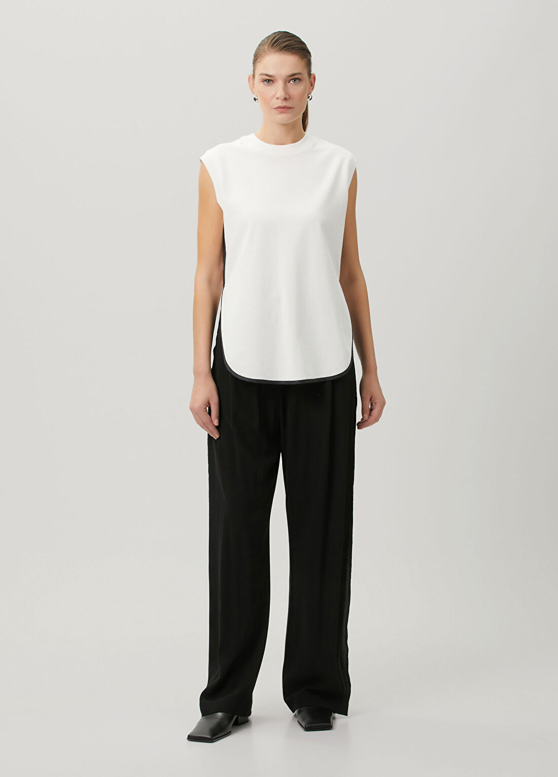 Litkovska Siyah Wide Leg Yün Pantolon