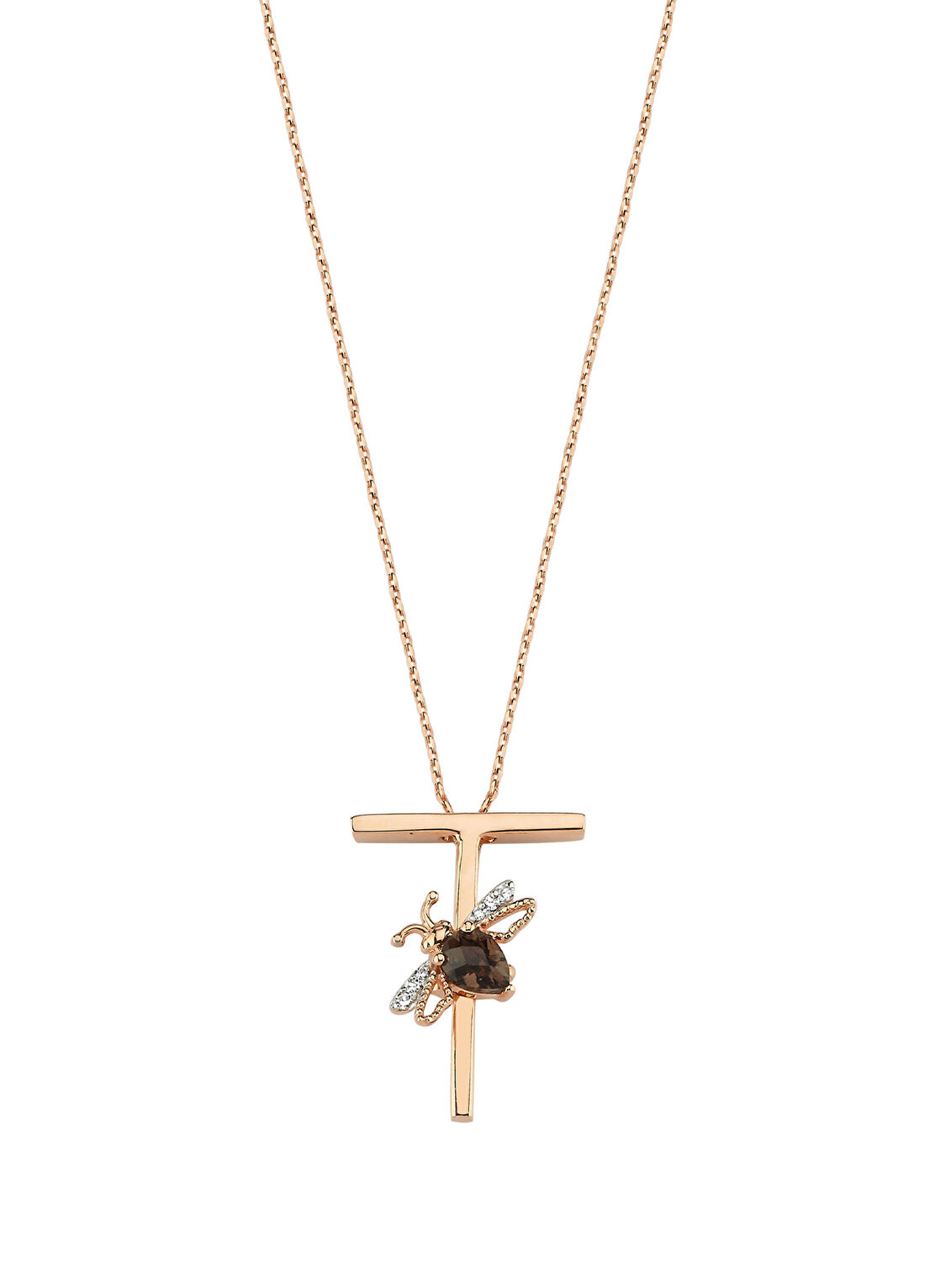 Bee Goddess Letters T ​​Elmas Dumanlı Topaz Kadın Altın Kolye