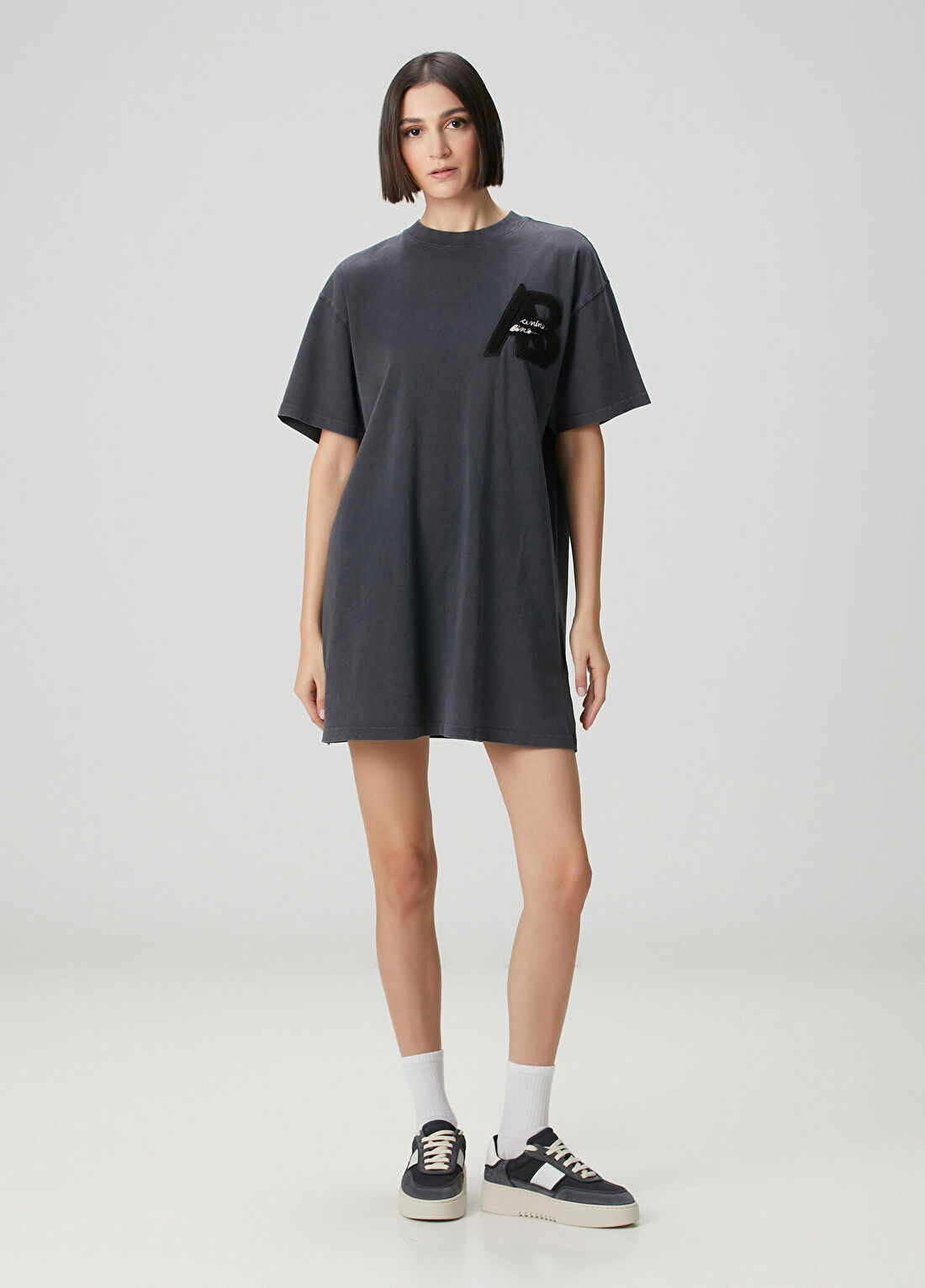 Anine Bing Antrasit Mini T-shirt Elbise