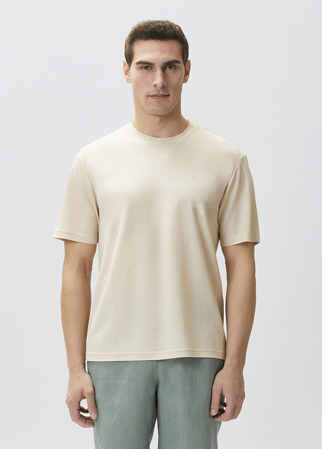 Network Comfort Fit Bej Bisiklet Yaka T-shirt