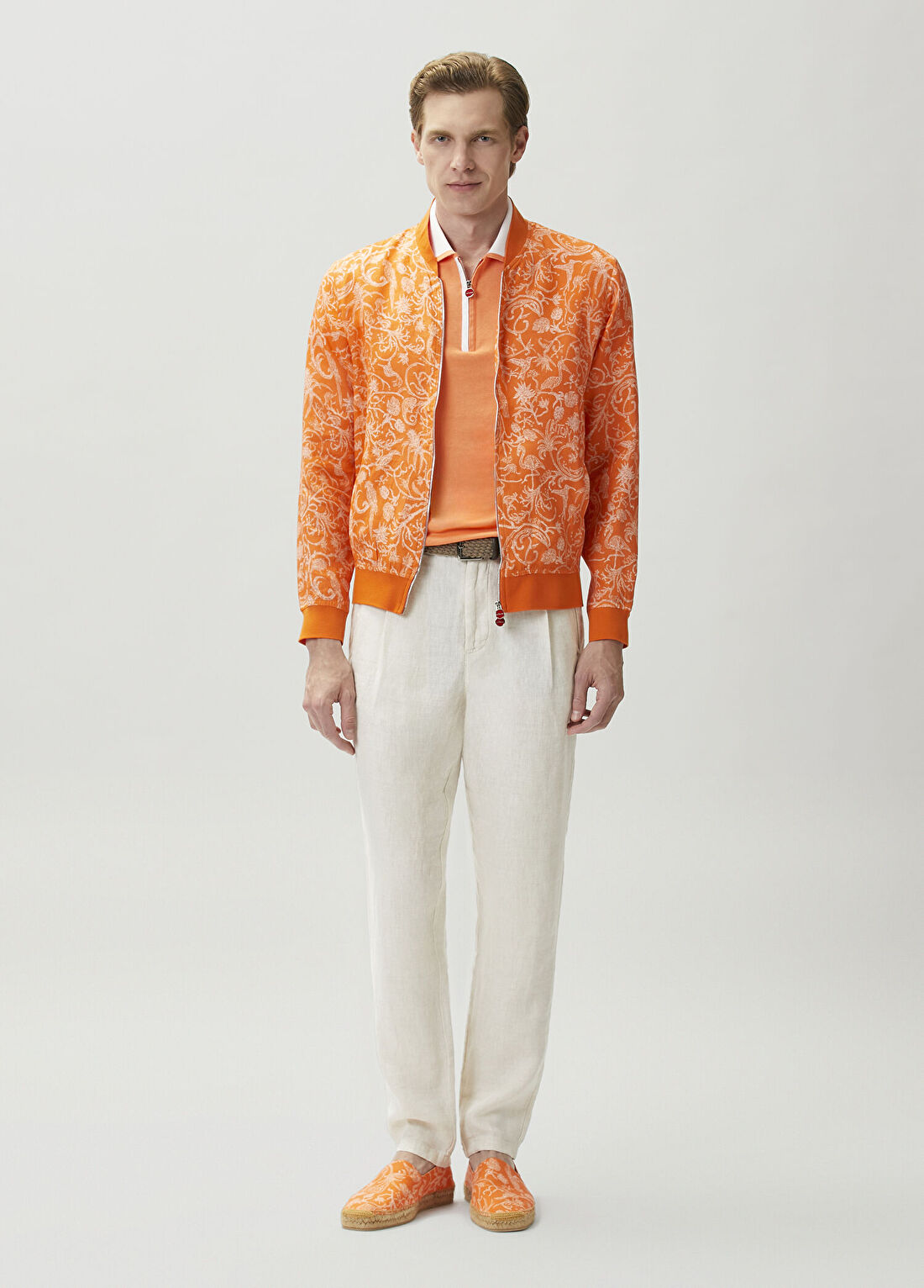 Kiton Turuncu Figür Desenli Keten Bomber Mont