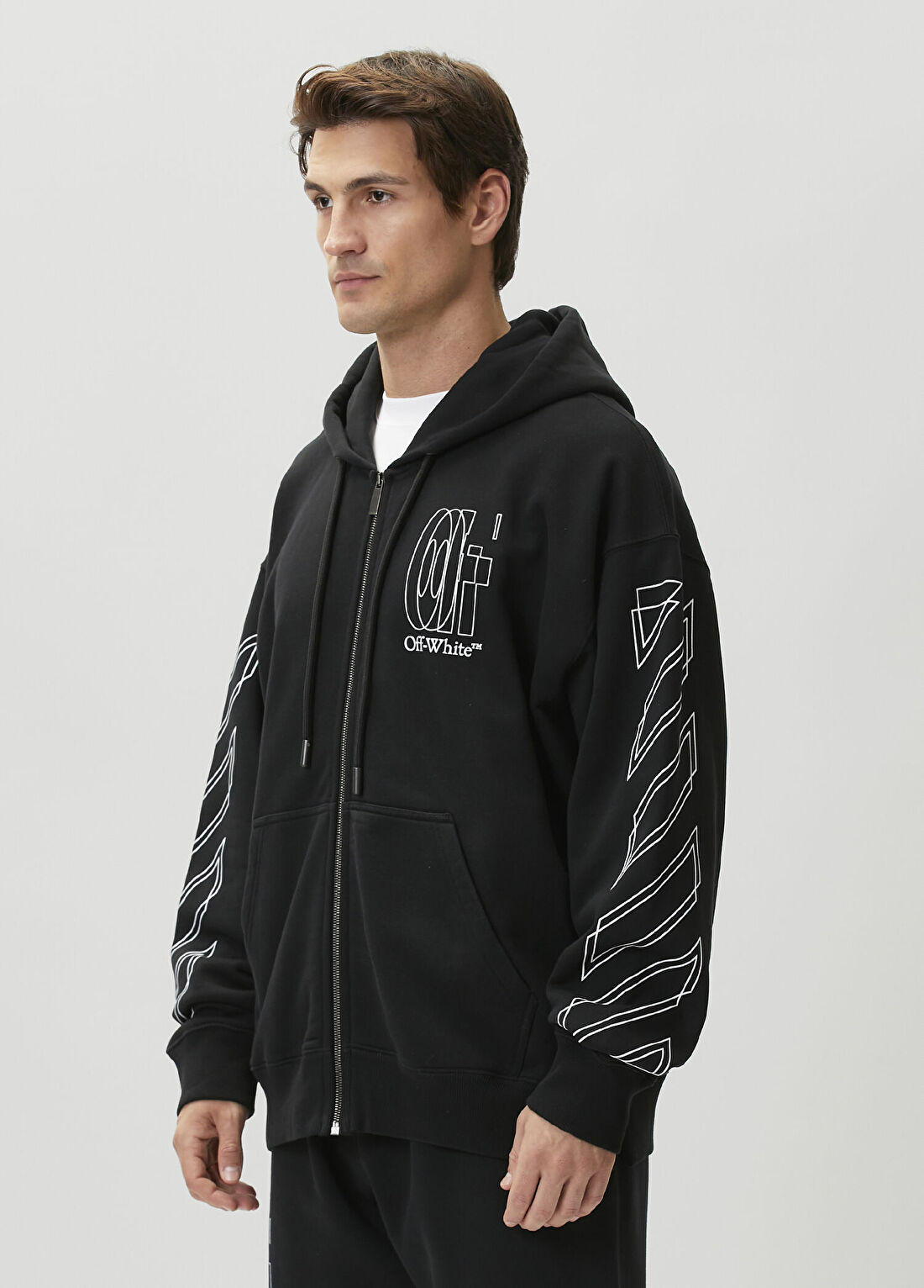 Off-White Siyah Kapüşonlu Logo Baskılı Sweatshirt görsel 3