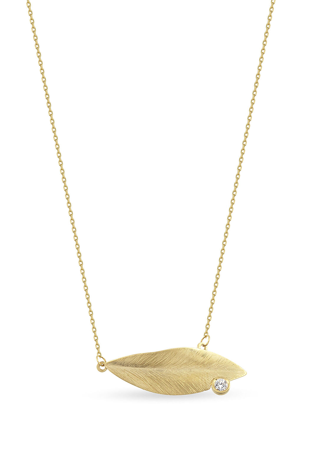 Orena Jewelry Pırlanta Taşlı Leaf 14 Ayar Altın Kadın Kolye