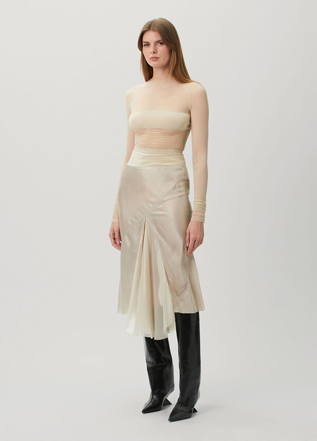 Rick Owens Bej Drape Detaylı Midi Etek