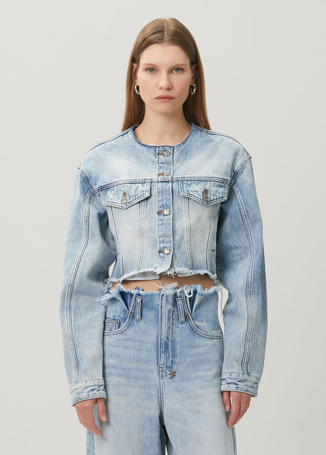 KSUBI Torn Off Mavi Crop Denim Ceket