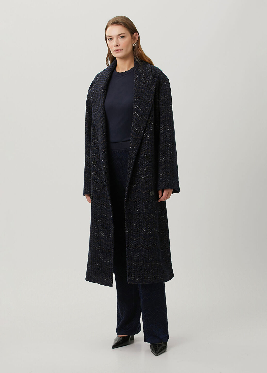 Missoni Lacivert Kruvaze Kaşmir Palto