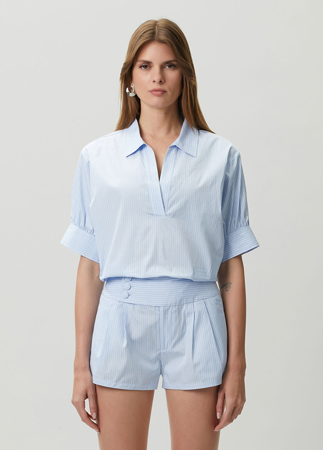 Frame Denim Mavi Çizgili Kısa Kol Gömlek görsel 3