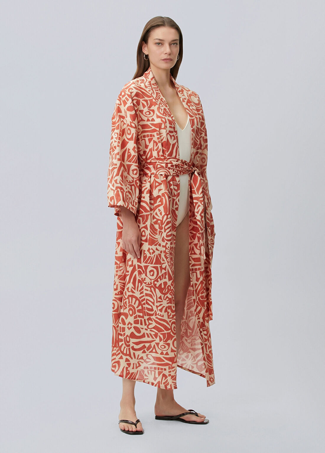 Beymen Collection Kiremit Desenli Keten Kaftan görsel 2