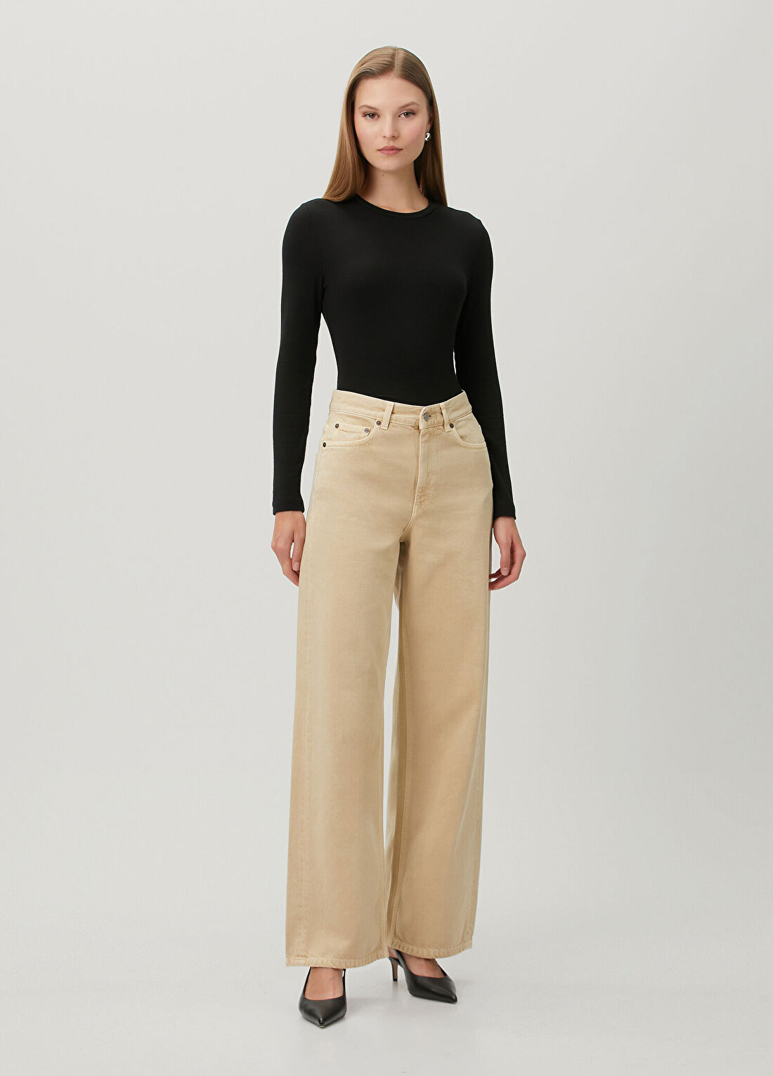 DAGMAR Baggy Fit Bej Jean Pantolon