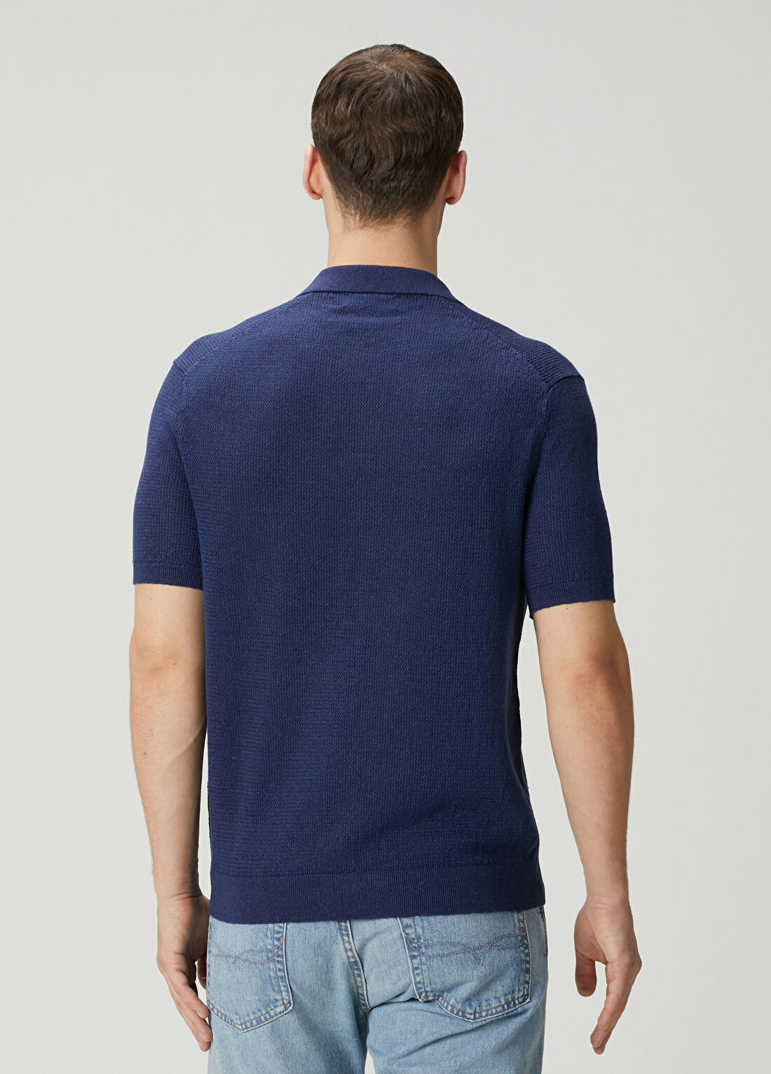 Polo Ralph Lauren Lacivert Polo Yaka Kısa Kol Keten Kazak görsel 4