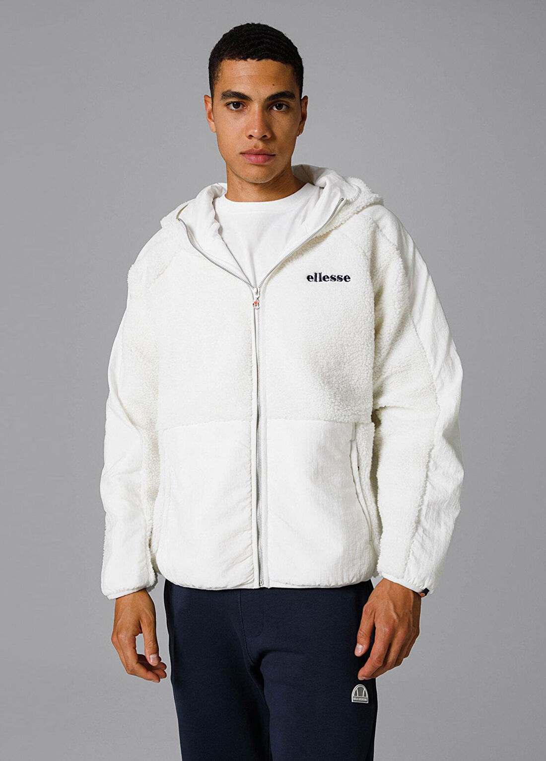 Ellesse Beyaz Kapüşonlu Fermuarlı Regular Fit Erkek Sweatshirt