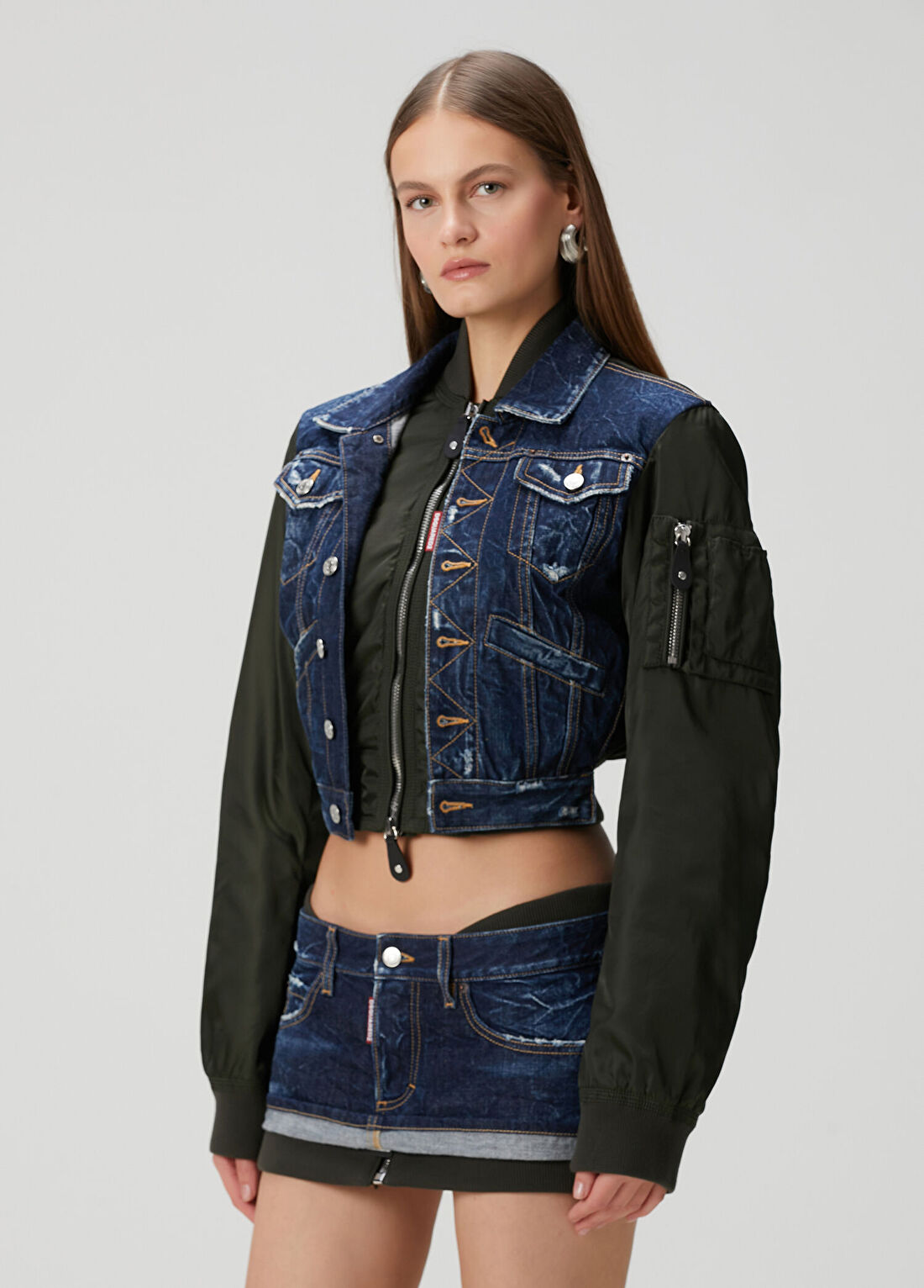 Dsquared2 Yeşil Mavi Denim Bomber Ceket görsel 3