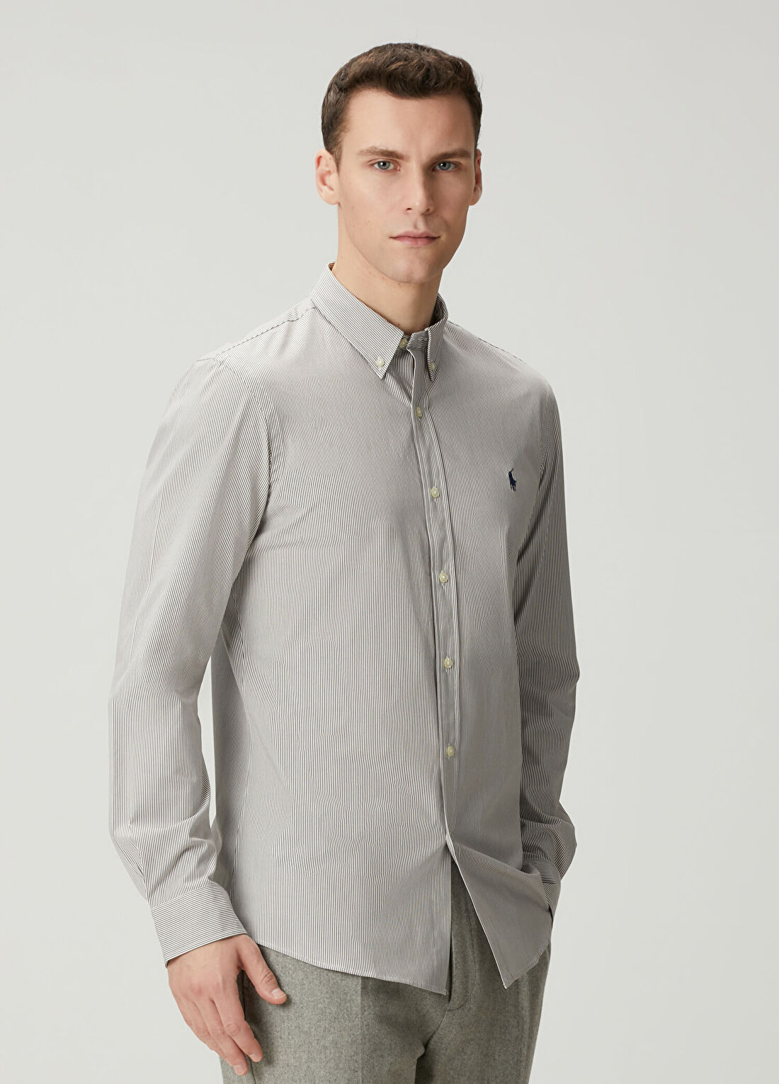 Polo Ralph Lauren Slim Fit Kahverengi Çizgi Desenli Gömlek görsel 3