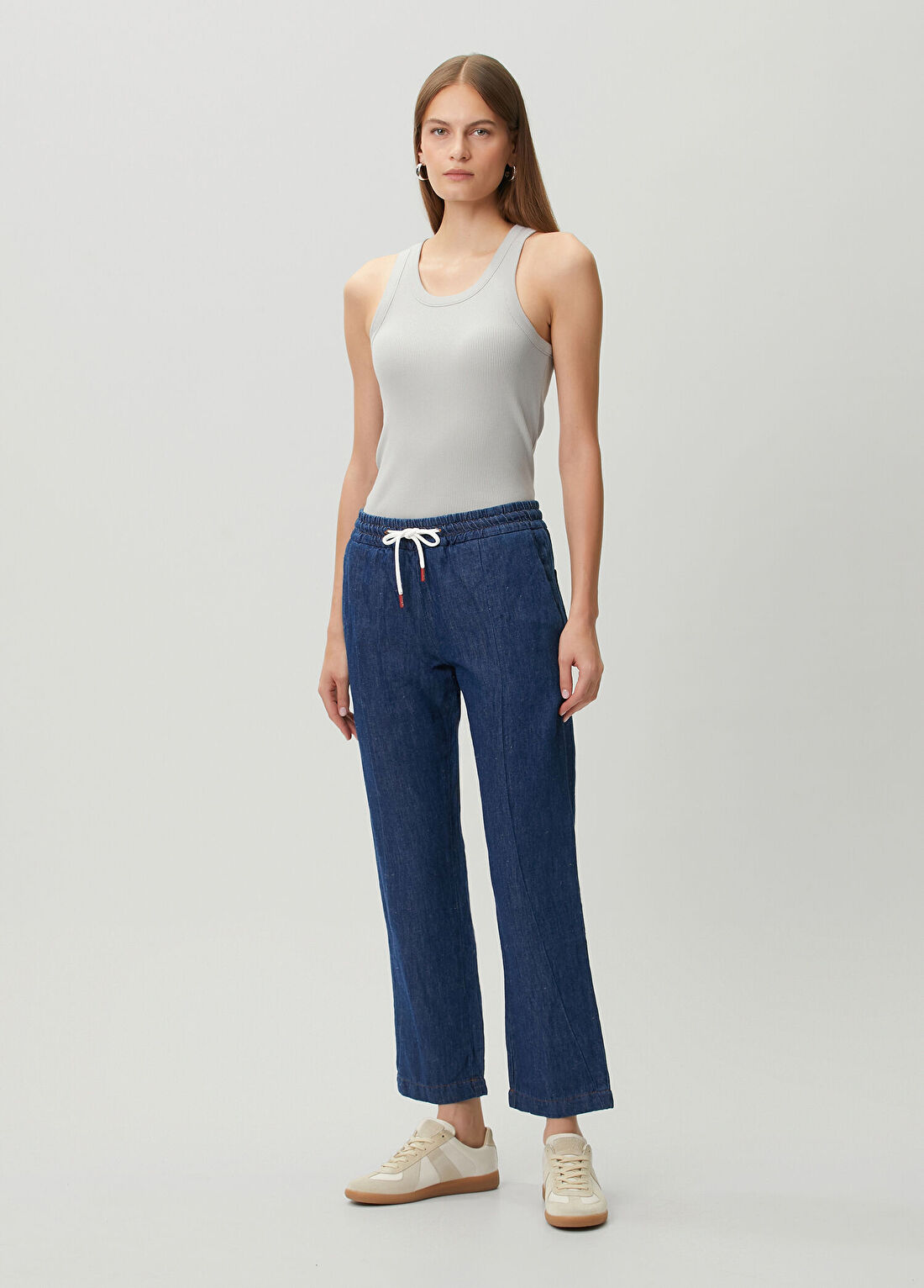 Kiton Mavi Beli Bağcıklı Jean Pantolon