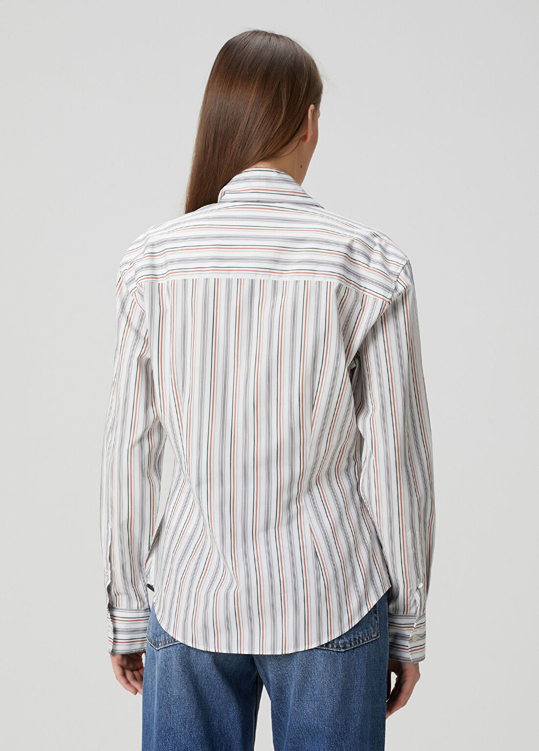 Acne Studios Turuncu Gri Çizgili Gömlek görsel 4