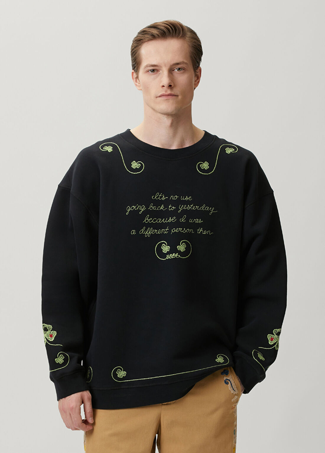 Bode Siyah Slogan Nakışlı Sweatshirt