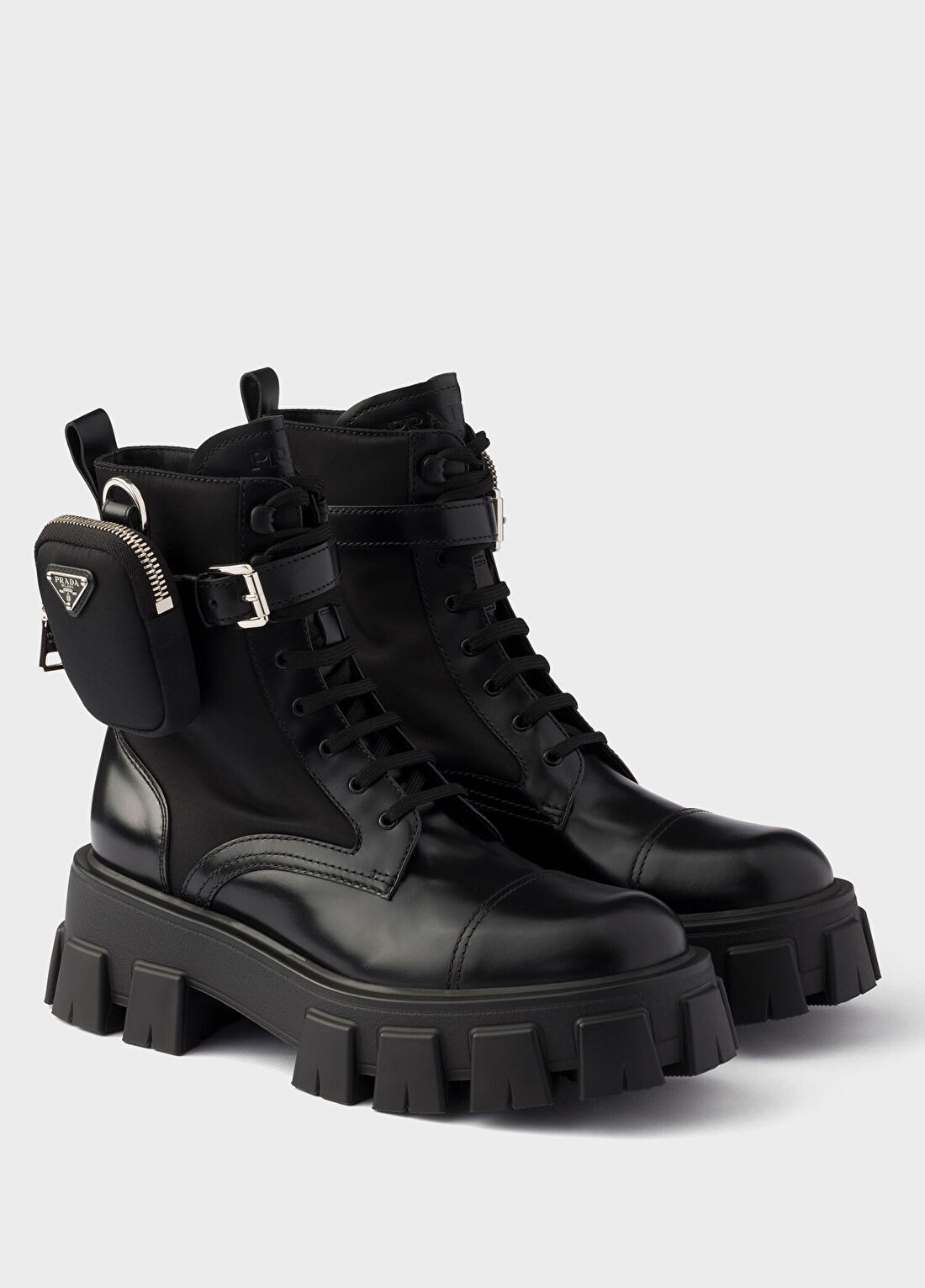 Prada Monolith Siyah Deri ve Re-Nylon Kadın Bot görsel 2