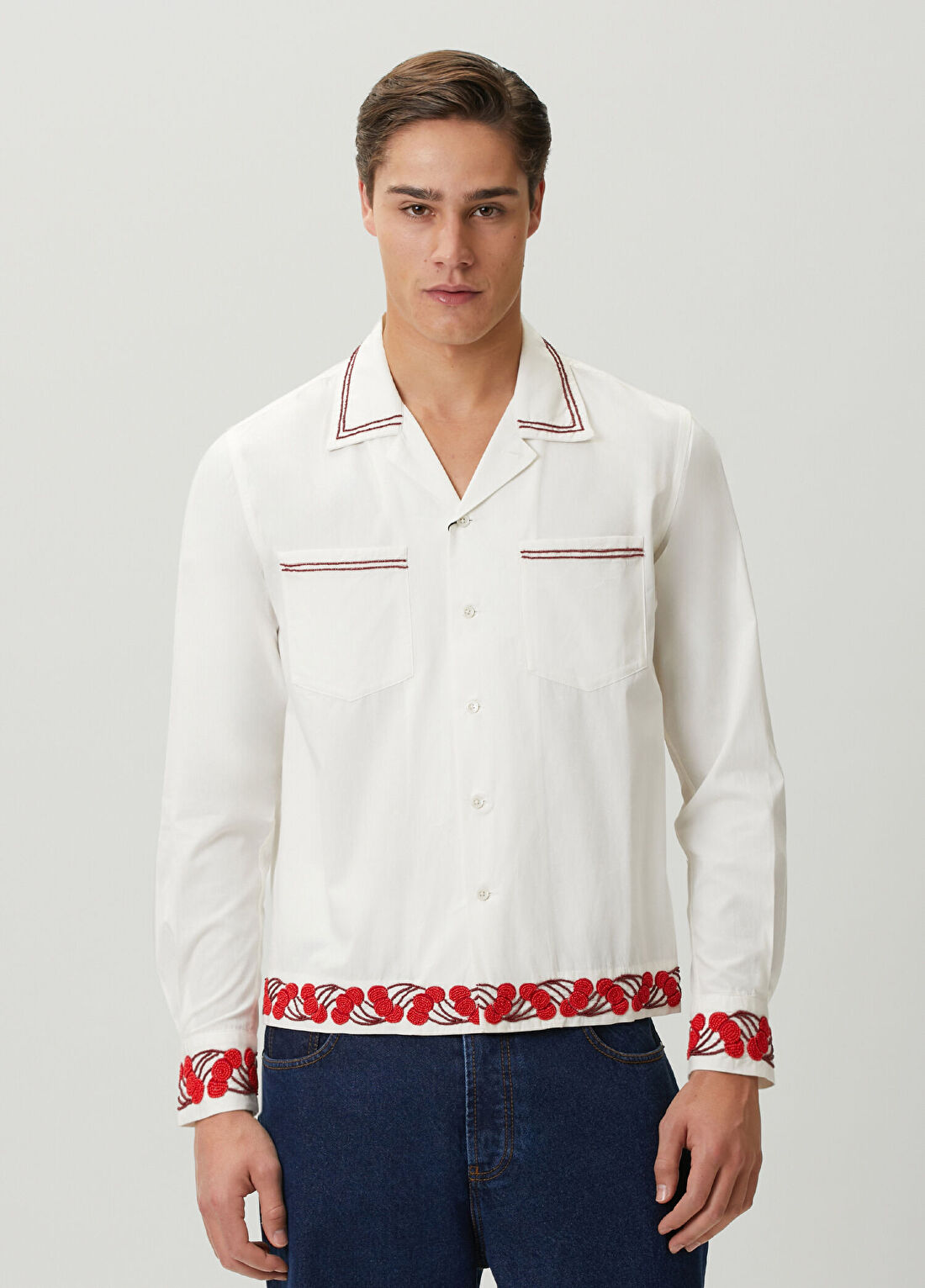 Bode Cherry Lane Beaded Beyaz Gömlek