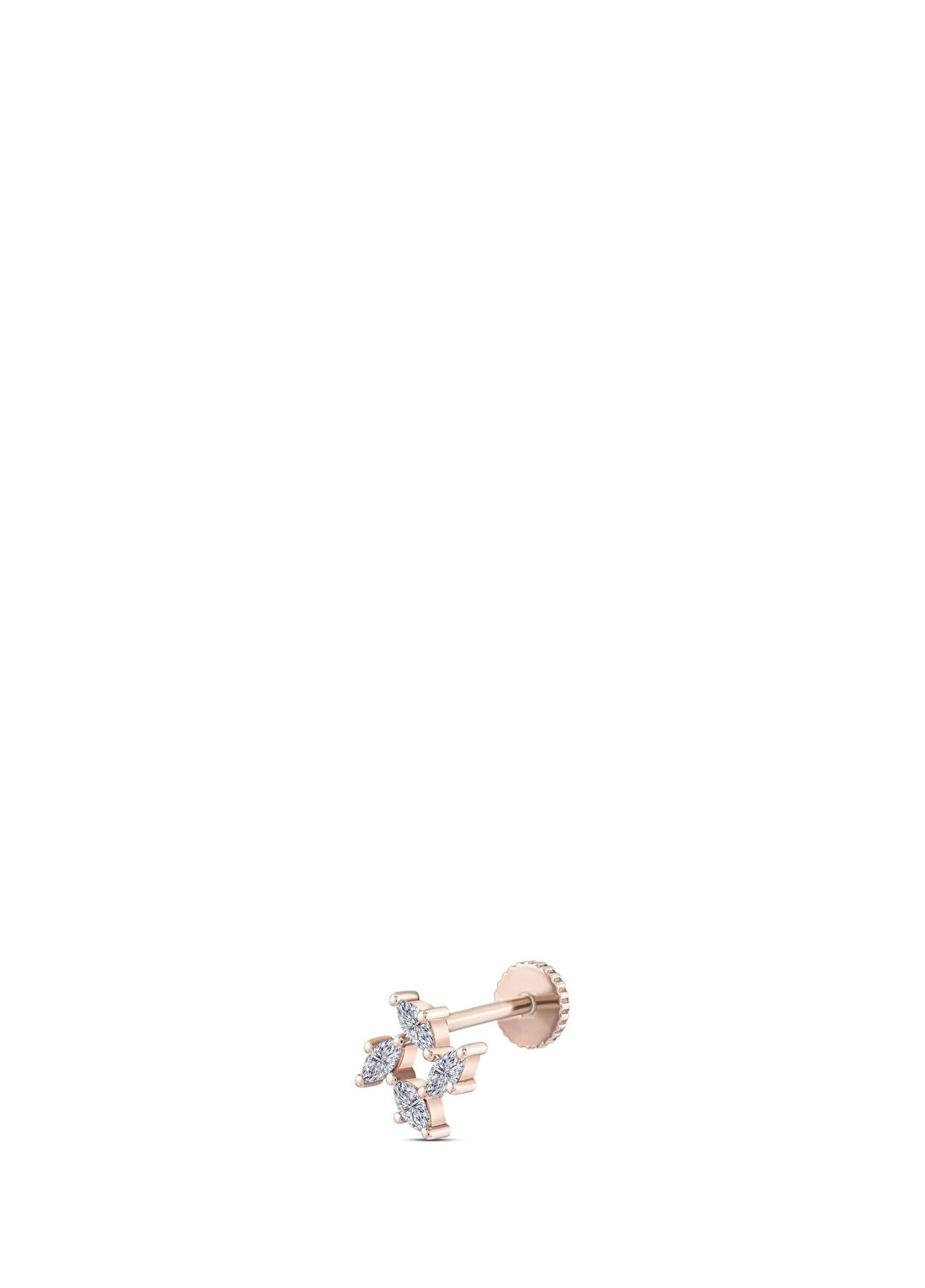 Safir Mücevher Marquise Markiz Pırlanta Taşlı 14 Ayar Rose Gold Kadın Piercing Tragus Küpe