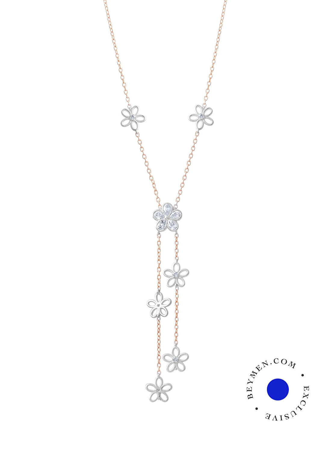 Safir Mücevher Luna Gül Pırlanta Taşlı 14 Ayar Rose Gold Kadın Kolye
