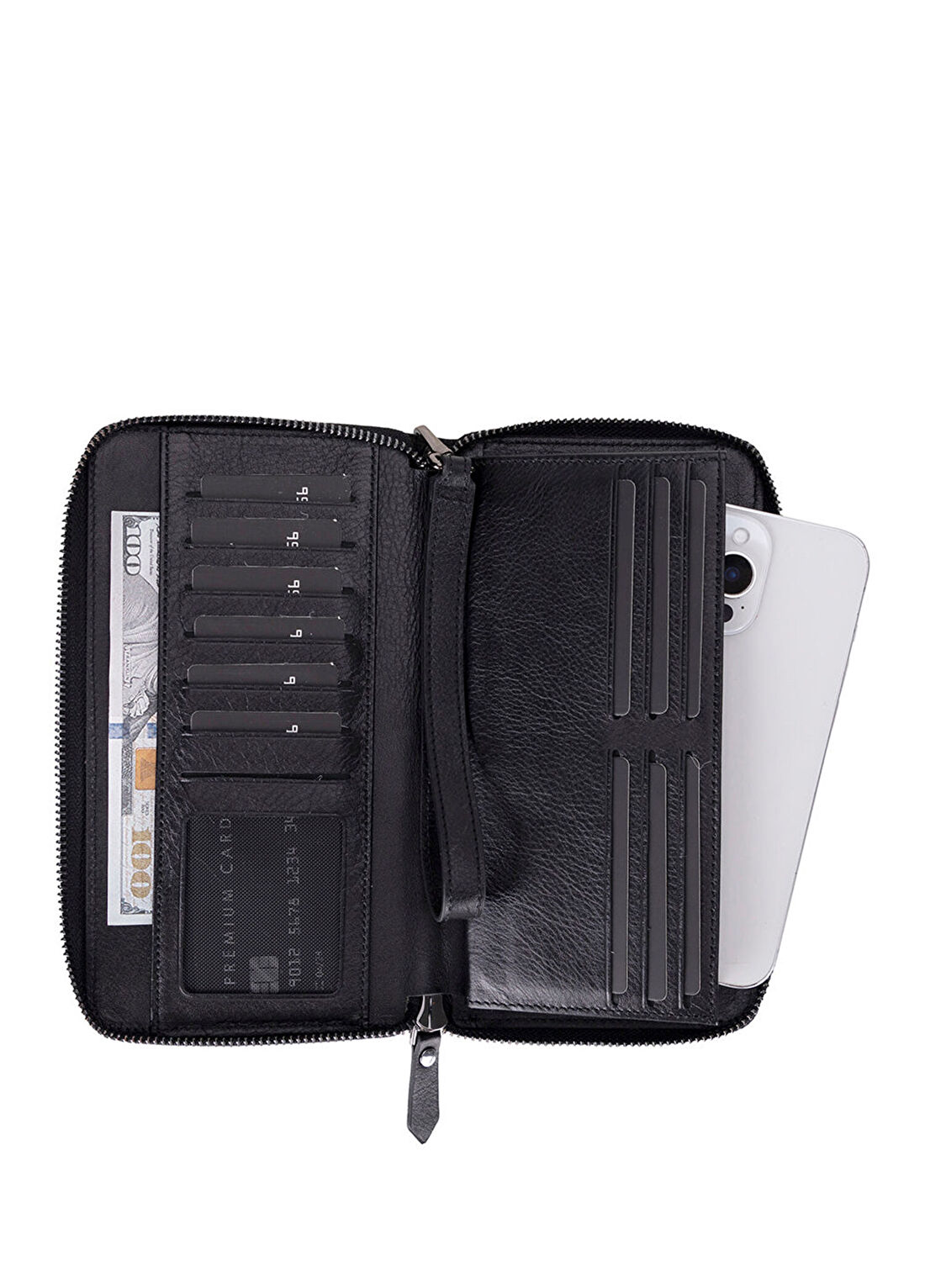 Bloominbag BloomPorter Obsidian Black Siyah Deri Telefon Bölmeli Unisex Cüzdan görsel 3