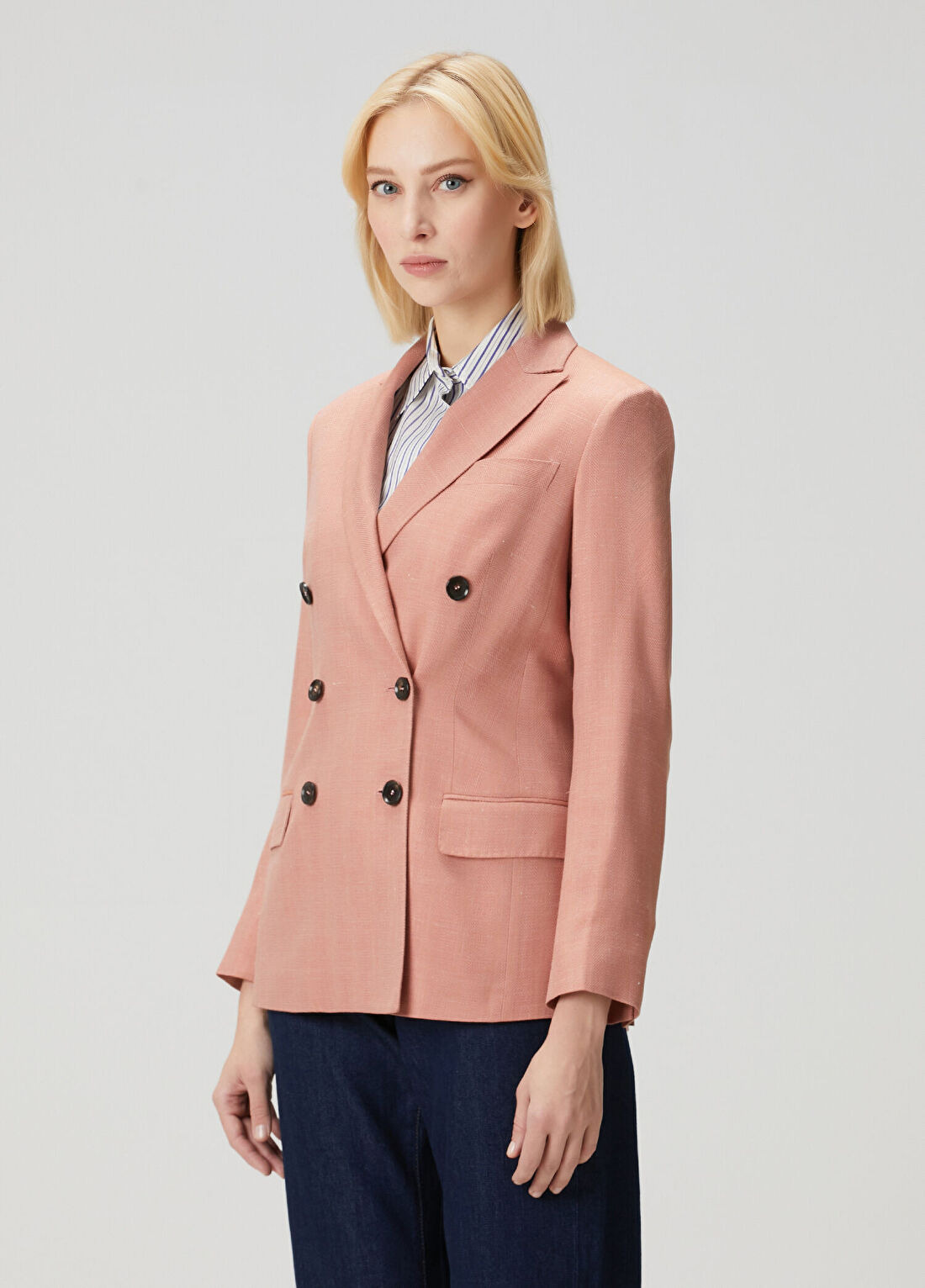 Kiton Regular Fit Pembe Kruvaze Yün Ceket görsel 3