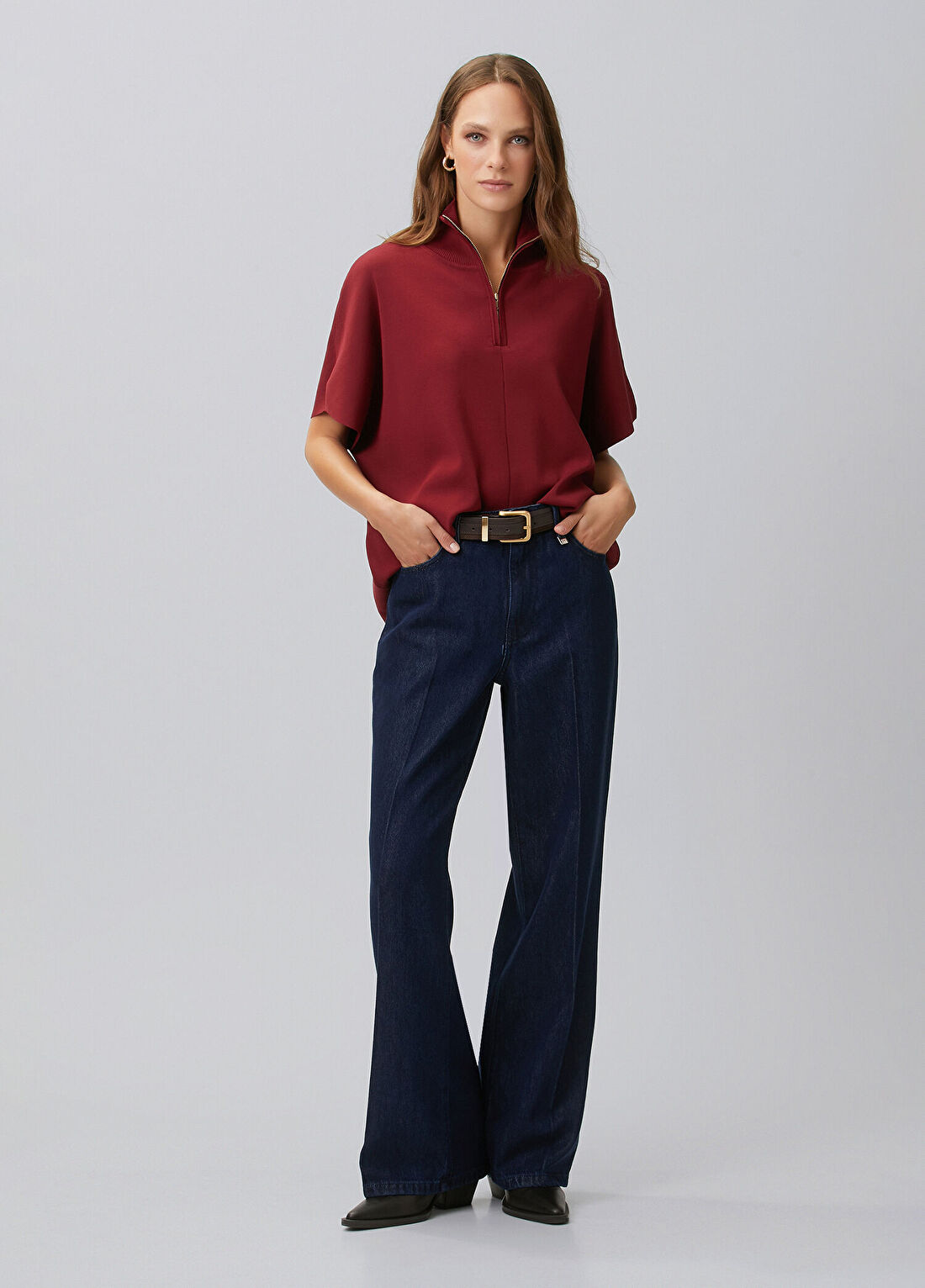 Network Indigo Mid Waist Wide Leg Ütü İzli Denim Pantolon